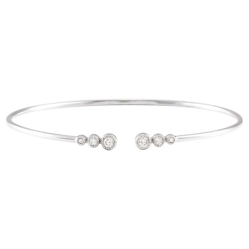 14K White Gold Natural Diamond Accented Cuff Bangle Bracelet
