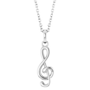 14K White Gold Petite Treble Clef Pendant Necklace