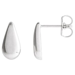 14K White Gold Simple Teardrop Stud Earrings