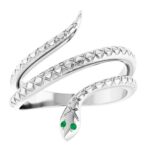 14K White Gold Snake Ring with Emerald