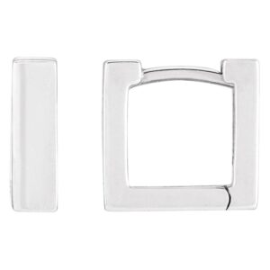 14K White Gold Thin Square Hinged Huggie Hoop Earrings 10 mm and 15 mm