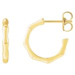 14K Yellow Gold Bamboo Hoop Earrings 15 mm 14K Yellow Gold Bamboo Hoop Earrings 15 mm