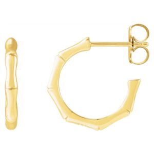 14K Yellow Gold Bamboo Hoop Earrings 15 mm
