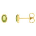 14K Yellow Gold Bezel Setting Green Peridot Cabochon Stud Earrings