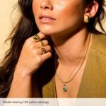 14K Yellow Gold Chunky Teardrop Earrings 22.5 x 16 mm On Model