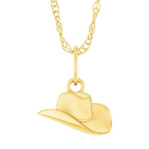 14K Yellow Gold Cowboy Hat Pendant Necklace
