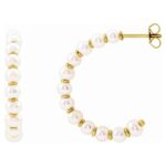 14K Yellow Gold Cultured Freshwater Pearl Hoop Earrings 30 mm