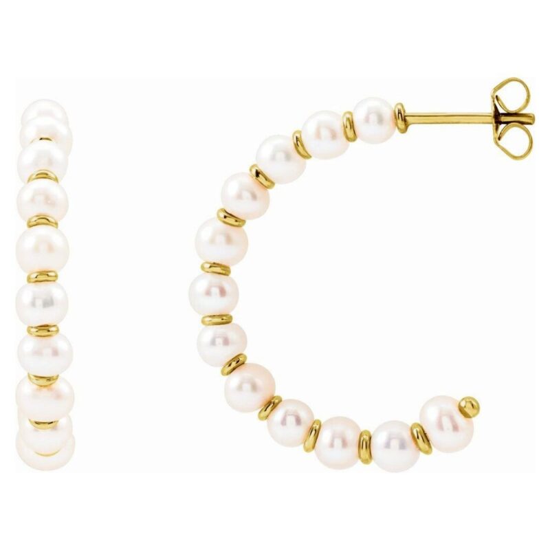 14K Yellow Gold Cultured Freshwater Pearl Hoop Earrings 30 mm
