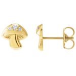 14K Yellow Gold Diamond Mushroom Stud Earrings