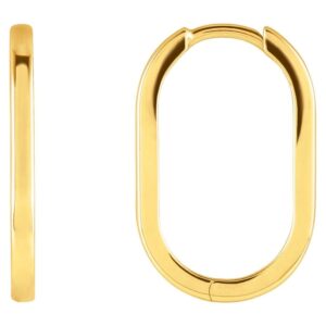 14K Yellow Gold Elongated Oval Hoop Earrings