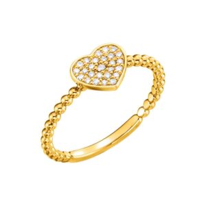 14K Yellow Gold Heart Diamond Cluster Bead Ring