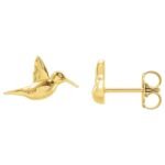 14K Yellow Gold Hummingbird Stud Earrings