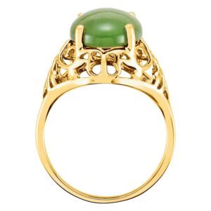 14K Yellow Gold Natural Nephrite Jade Cabochon Ring