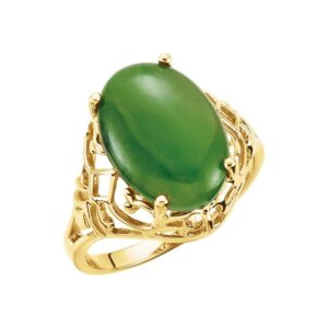 14K Yellow Gold Nephrite Jade Cabochon Ring