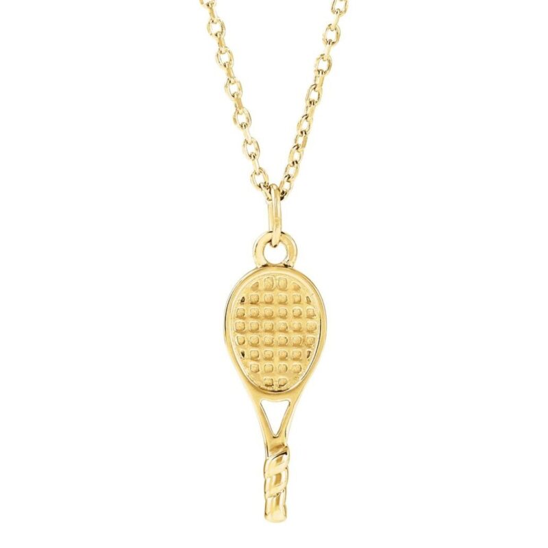 14K Yellow Gold Tennis Racket Necklace