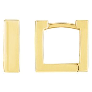 14K Yellow Gold Thin Square Hinged Huggie Hoop Earrings 10 mm and 15 mm