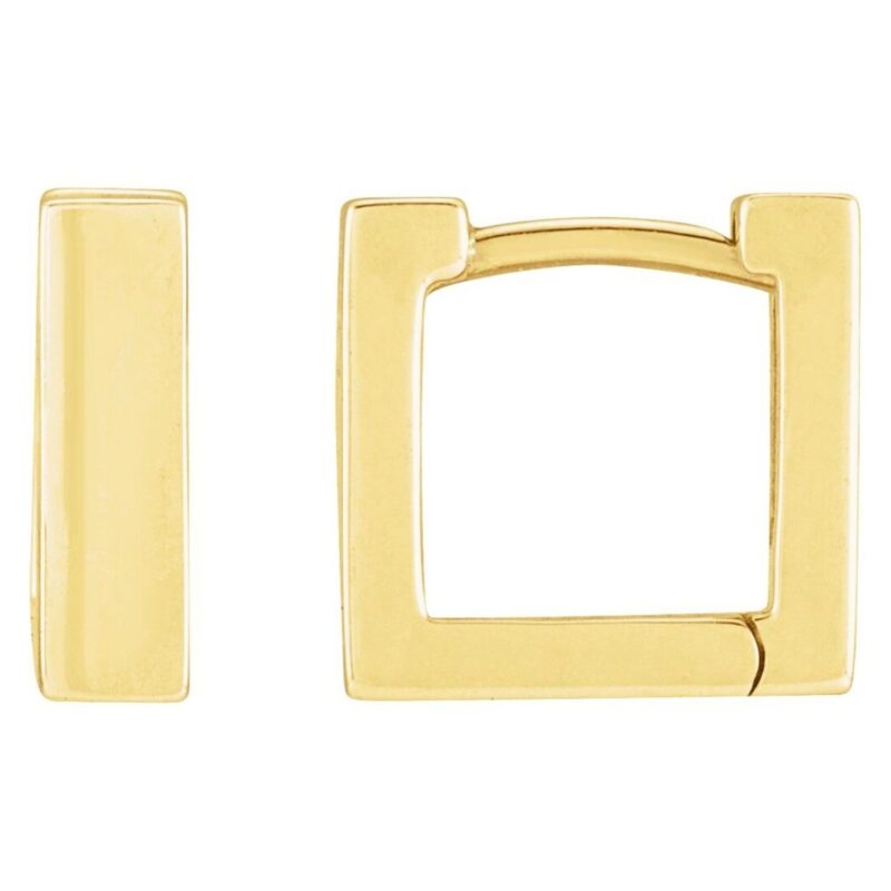 14K Yellow Gold Thin Square Hinged Huggie Hoop Earrings 10 mm and 15 mm