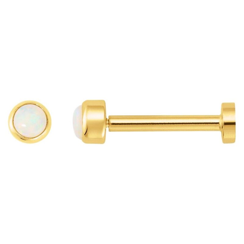 14K Yellow Gold Tiny Opal Flat Back Stud Earrings 3 mm