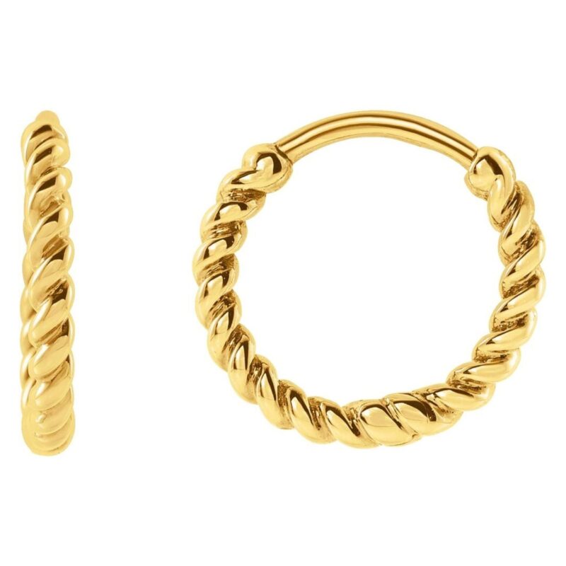 14K Yellow Gold Twisted Rope Hoop Earrings 11 mm