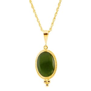 14k Gold Nephrite Jade Cabochon Pendant Necklace