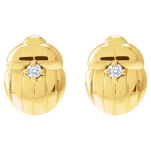 14k Gold Scarab Beetle Stud Earrings with Diamond