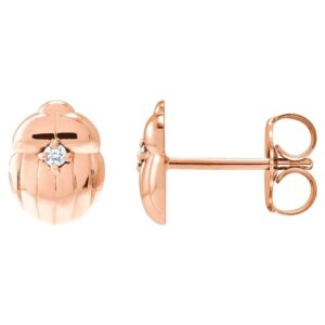 14k Rose Gold Scarab Beetle Stud Earrings with Diamond