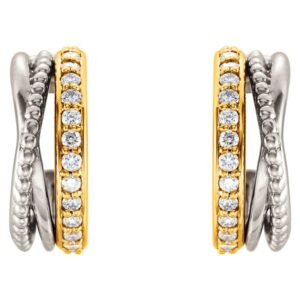 14k Two Tone Gold Criss Cross Hoop Earrings