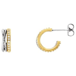 14k Two Tone Gold and Diamond Criss Cross Hoop Earrings