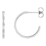 14k White Gold Faceted Hoop Earrings 17 mm