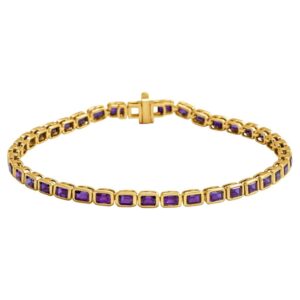 14k Yellow Gold Emerald Cut Amethyst Tennis Bracelet