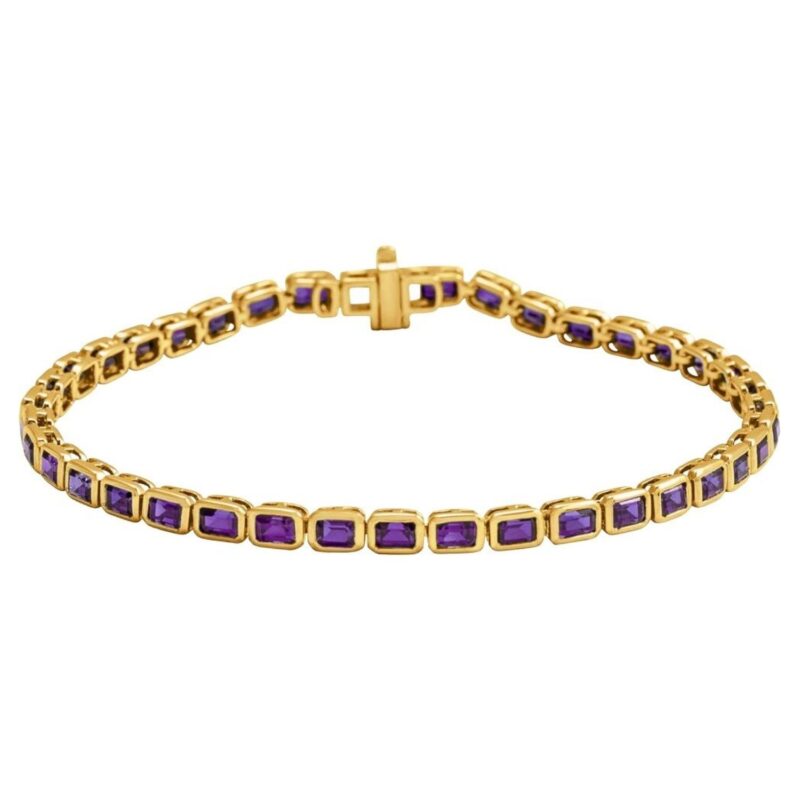 14k Yellow Gold Emerald Cut Amethyst Tennis Bracelet