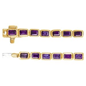 14k Yellow Gold Emerald Cut Purple Amethyst Tennis Bracelet