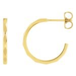 14k Yellow Gold Faceted Hoop Earrings 17 mm