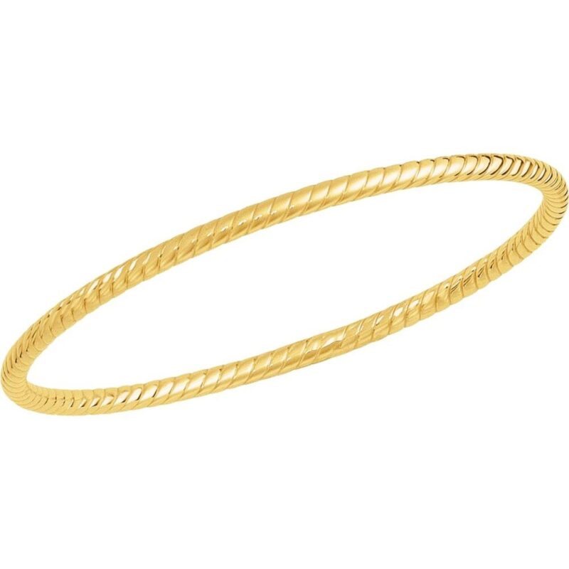 14k Yellow Gold Oval Twisted Bangle Bracelet 3mm 7.5 Inch