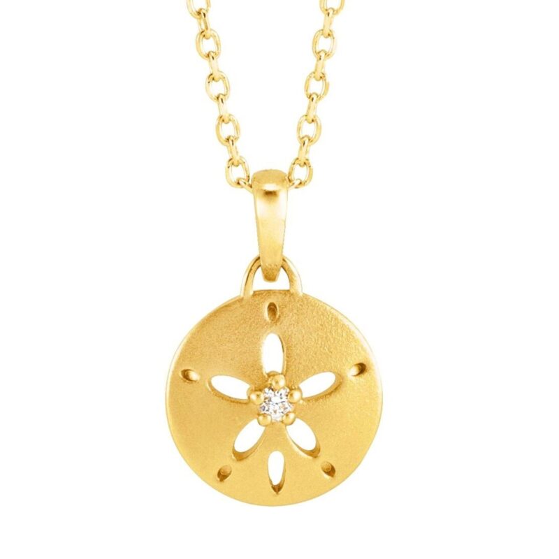 14k Yellow Gold Sand Dollar Pendant Necklace with Diamond