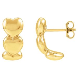 16 mm Puffed Hearts J-Hoop Earrings 14K Yellow Gold
