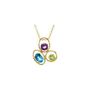 3 Stone Swiss Blue Topaz, Amethyst and Peridot Necklace 14K Yellow Gold