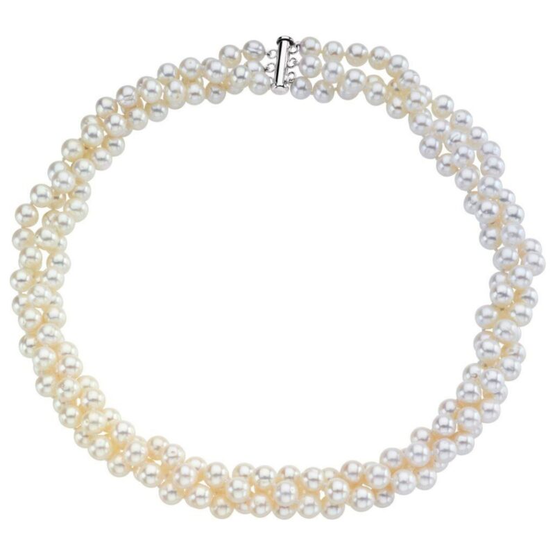 3 Strand Freshwater Pearl Necklace Sterling Silver
