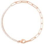 Adjustable 1 Carat Diamond Half Paperclip Half Tennis Bracelet 14K Rose Gold
