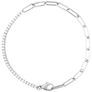 Adjustable 1 Carat Diamond Half Paperclip Half Tennis Bracelet 14K White Gold