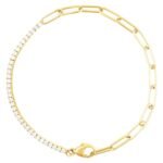 Adjustable 1 Carat Diamond Half Paperclip Half Tennis Bracelet 14K Yellow Gold