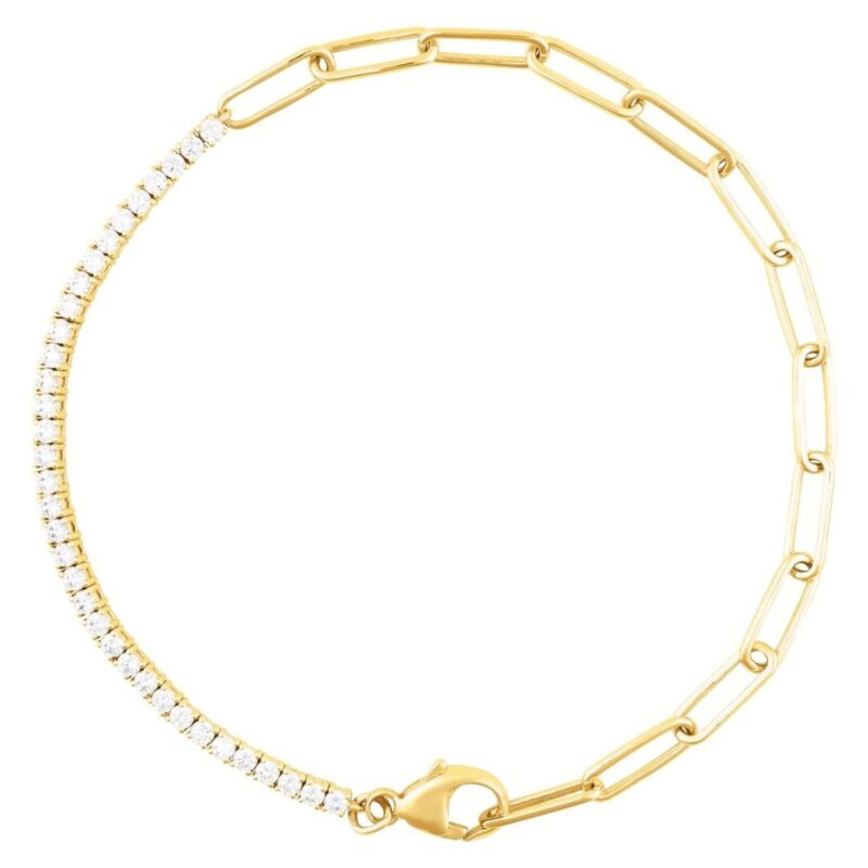 Adjustable 1 Carat Diamond Half Paperclip Half Tennis Bracelet 14K Yellow Gold