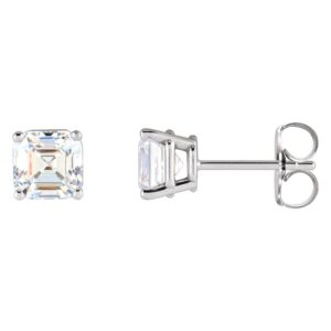 Asscher Cut Lab Grown Diamond Stud Earrings 1 2 Carat 14K White Gold