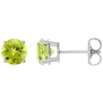 August Birthstone Peridot Stud Earrings 14K White Gold