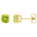 August Birthstone Peridot Stud Earrings 14K Yellow Gold