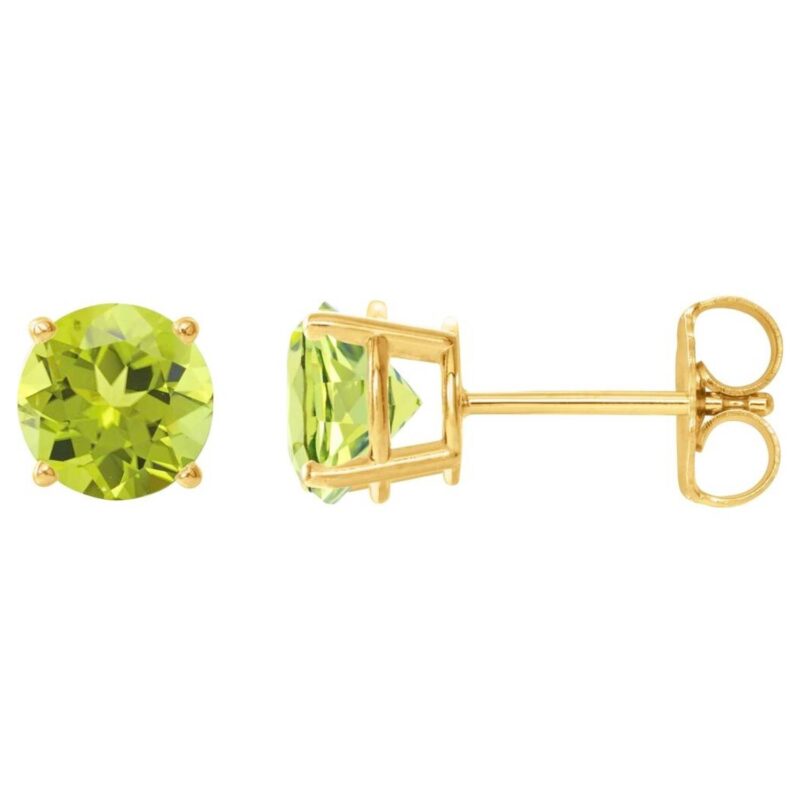 August Birthstone Peridot Stud Earrings 14K Yellow Gold