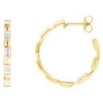 Baguette Cut Lab Grown Diamond İnside Out Hoop Earrings 1 14 Carat 14K Yellow Gold