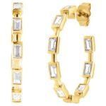 Baguette Cut Lab Grown Diamond İnside Out Hoop Earrings 14K Yellow Gold