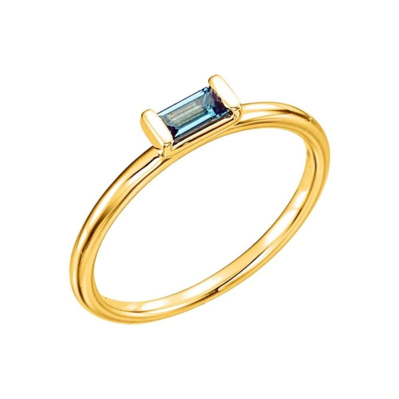 Baguette London Blue Topaz Stackable Ring 14K Yellow Gold