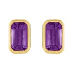 Bezel-Set Emerald Cut Amethyst Stud Earrings 14K Gold